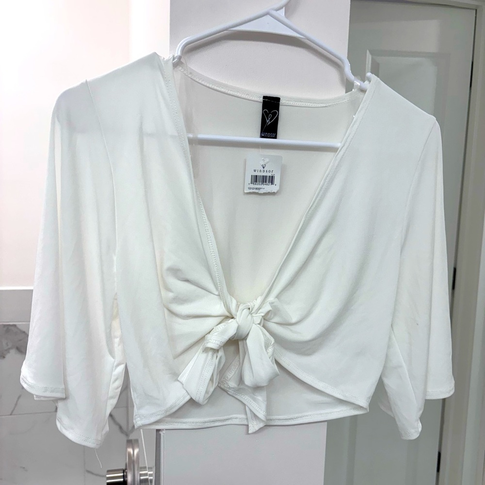 Windsor White Tie Front Short Sleeve Blouse Coverup Small